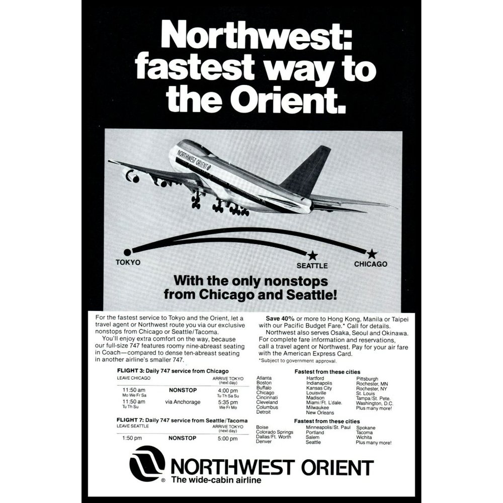 1978 Northwest Fastest Way To The Orient Vintage Print Ad Airplane